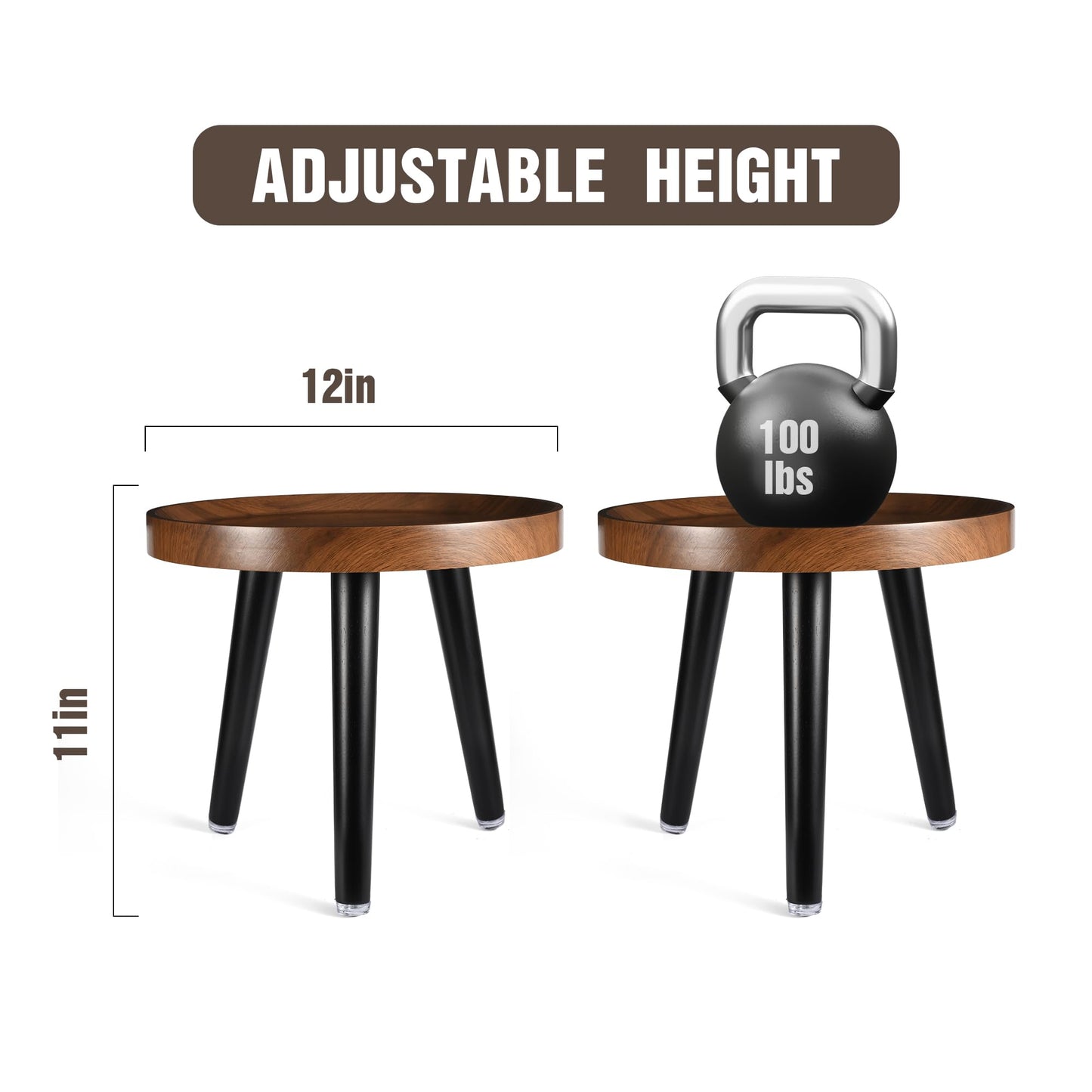 KGPLOME Indoor Plant Stand,Wood Mid Century Plant Table in Walnut Finish,Tall Plant Stand for Flower Pot,Modern Round Small Side End Table with Raised Design (Walnut, 12"x10.8")