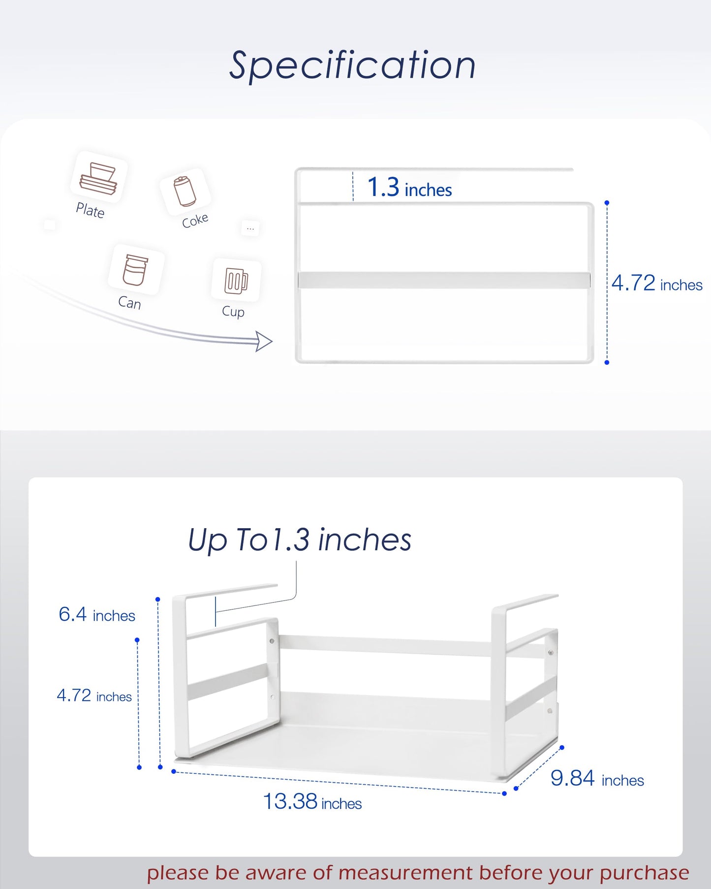 Nxconsu 2Pack Under Shelf Storage Basket Organizer Hanging Holder for Cabinet Pantry Kitchen Cupboard Desk Counter Bookshelf Organization Add-on Space Saver Heavy Duty Slide-in White