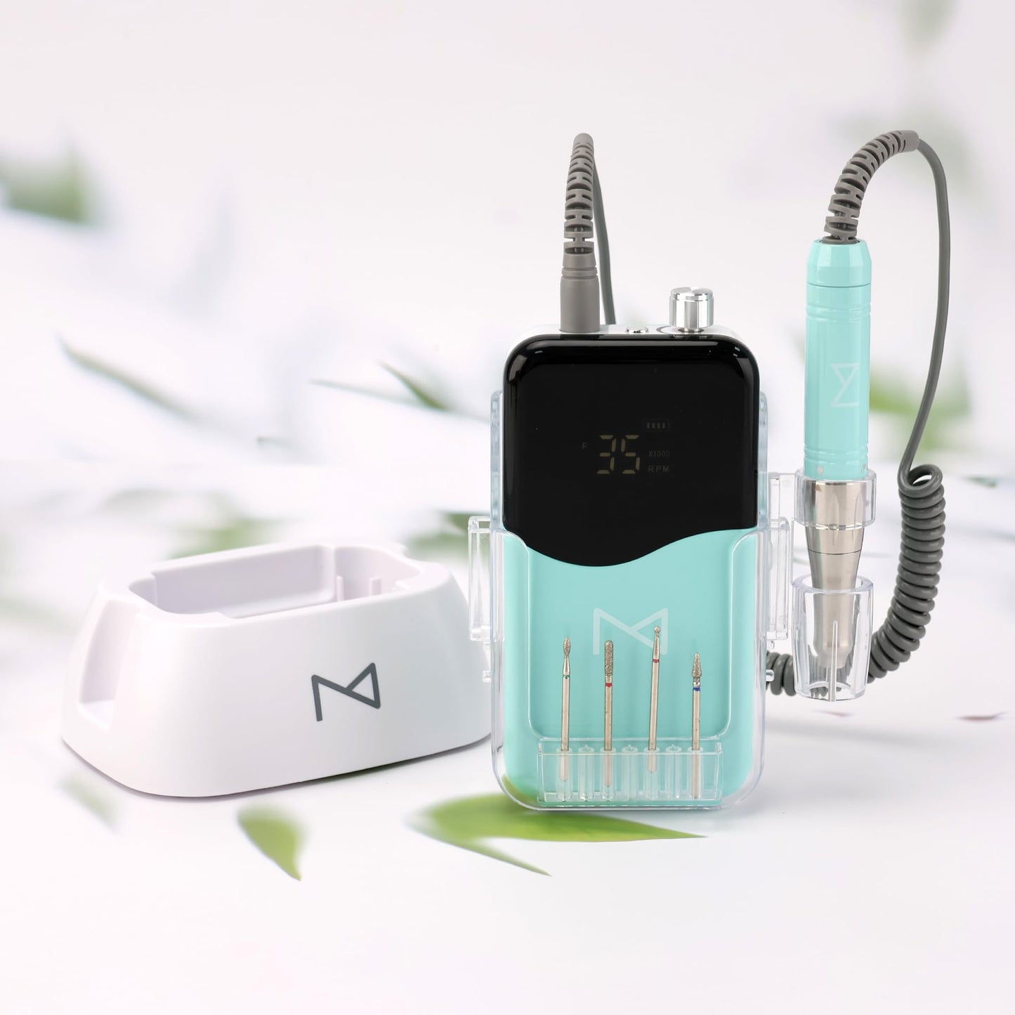 M Mase- Professional Nail Drill Machine - Coreless 2-in-1 Nail File - Electric, Cordless, 35000 RPM, HD Display - Electric Nail Drill for Professional & Home Use (Teal)