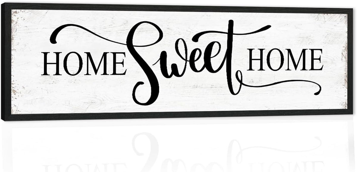 Home Sweet Home Wall Decor: Modern Farmhouse Rustic Sign 12" x 40", Master Bedroom Above Bed Framed Hanging Plaque, Family Decorative for Living Room