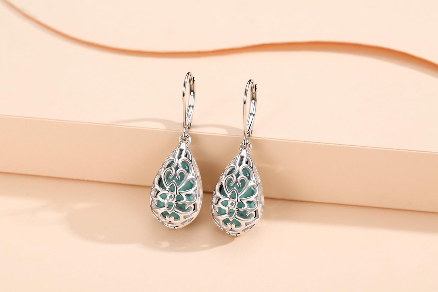 Teardrop Turquoise Jewelry for Women-Genuine Turquoise Leverback Earring 925 Sterling Silver Dangle Drop Earrings Vintage Gifts for Valentine/Mother's Day/Christmas
