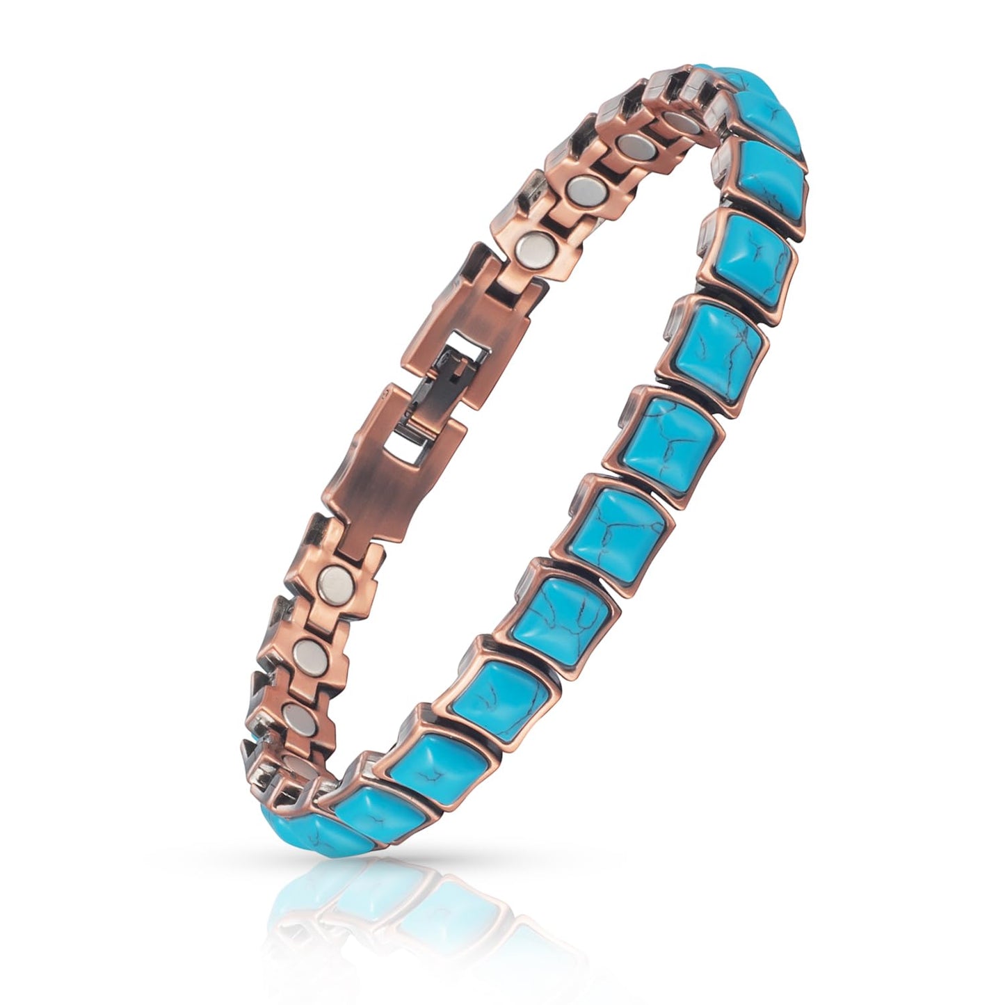 EnerCoppeX Copper Magnetic Bracelet for Women - Turquoize Detox Jewelry with 3500 Gauss Magnet (A)