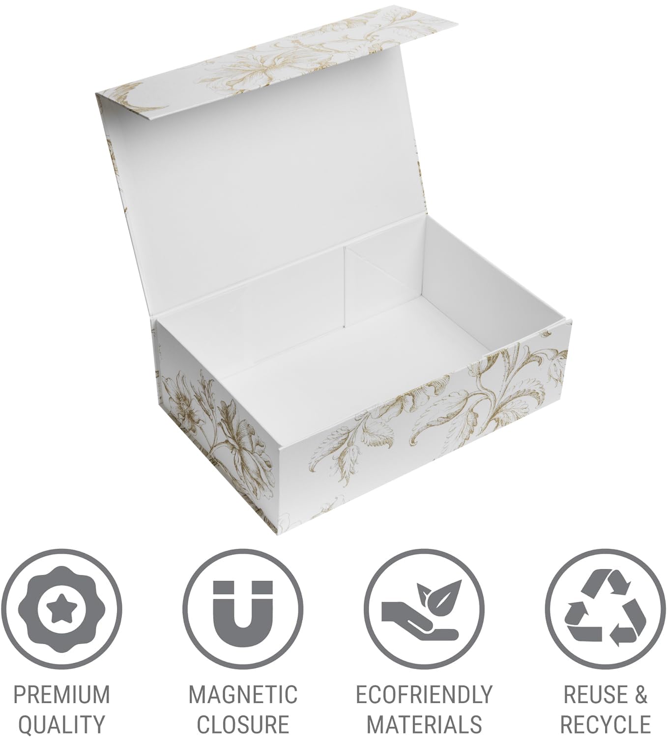 Sorarto Luxury Keepsake Gift Box | Gold Floral Decorative Boxes with Magnetic Lids for Presents, Wedding Memory Box, and Bridal Gifts. 13.5" x 9" x 4.3"
