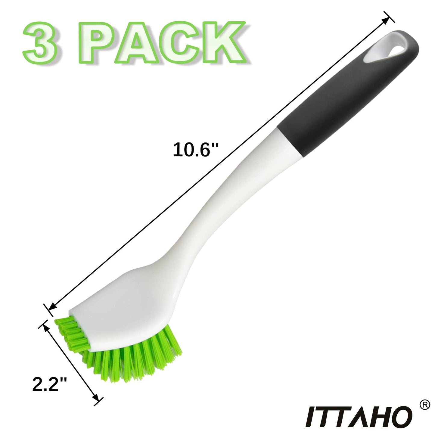 ITTAHO 3 Pack Dish Brush,Dish Scrub Brush, Kitchen Scrub Brush for Cleaning Dishes, Double Sided Bristles Scrubber Cleaner for Dishes,Sink,Pots,Pans,Bathroom Shower,Tile,Tubs