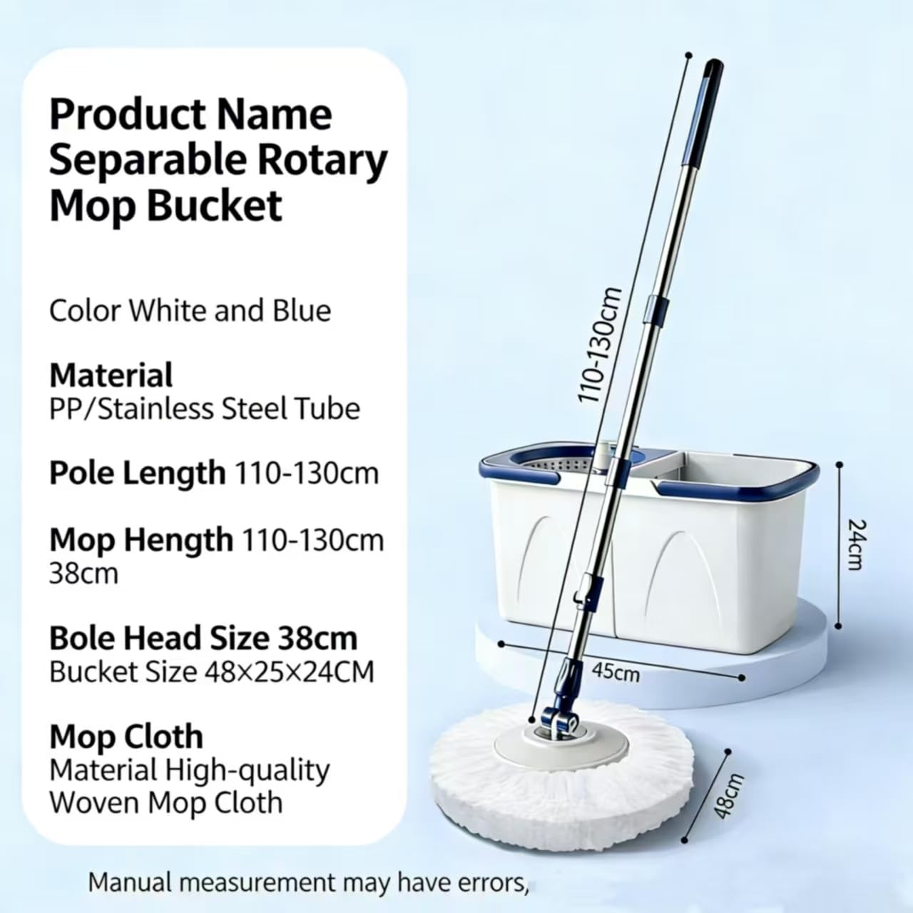 Spin Mop Bucket with Wringer, Mop with Bucket Set Includes 3 Replacement Pads, Durable Mop Bucket for Home Floor Cleaning