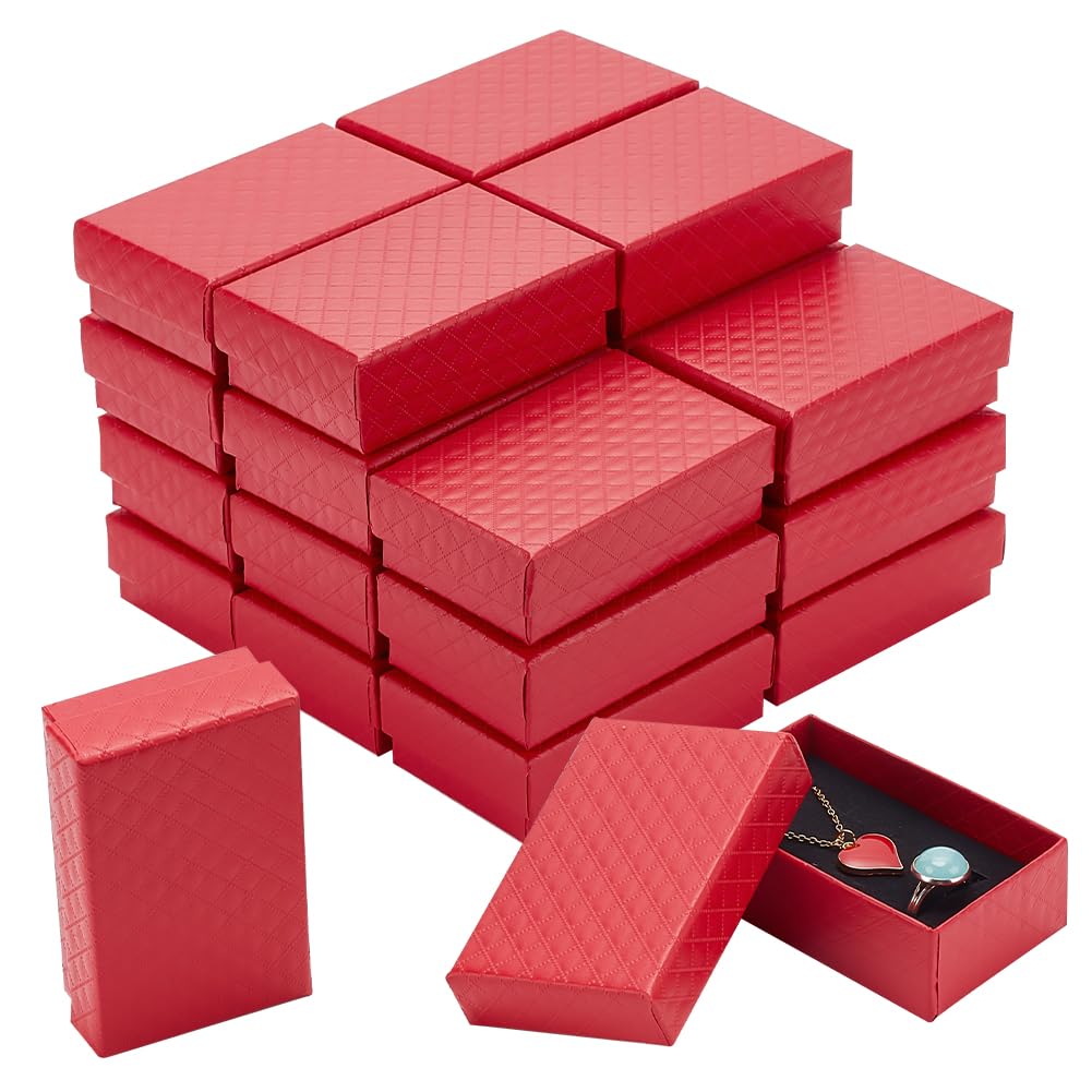 BENECREAT 24 Pack Jewelry Gifts Boxes 3x2 Inch Rectangle Cardboard Earring Necklace Storage Boxes with Velvet Sponge for Ring, Weddings, Birthdays (Red)