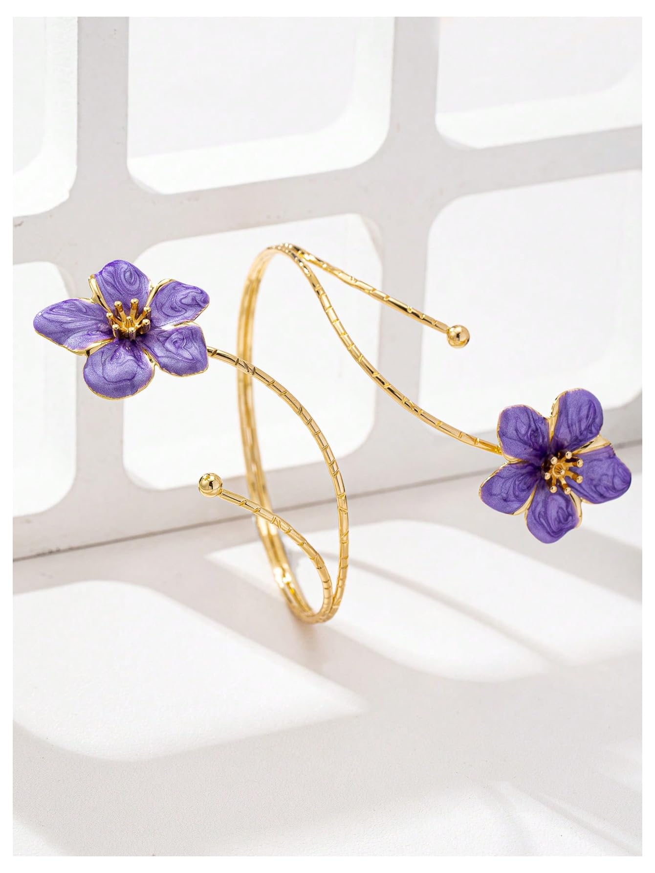 MakeMeChic Beach Gold Arm Cuff Jewelry for Women Bangle Band Armlet Flower Upper Arm Cuff Bracelet Summer Beach Essentials Purple One-Size