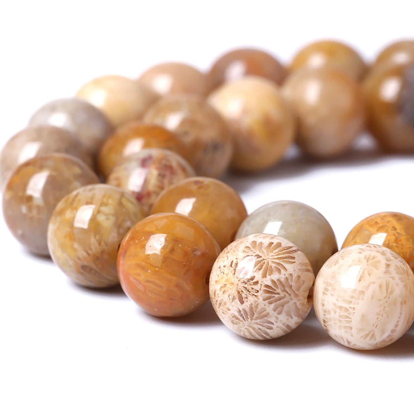 10MM Coral Jade Stone Beads Chrysanthemum Gemstone Round Crystal Energy Jade Beads for Jewelry and Bracelets Making 72pcs 2 Strands 32"
