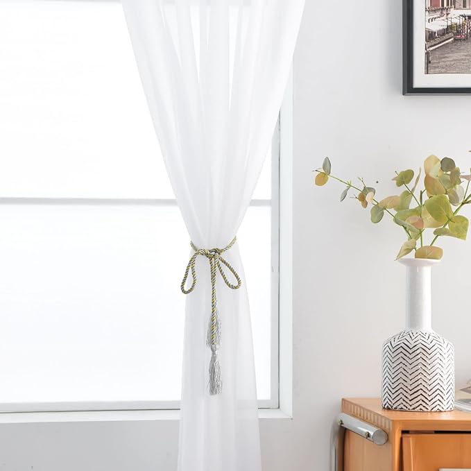 SpaceDresser Basic Rod Pocket Sheer Voile Window Curtain Liners White 2 Panels 52 Width 54 Inch Long for Kitchen Bedroom Children Living Room Yard(White,52 W x 54 L)