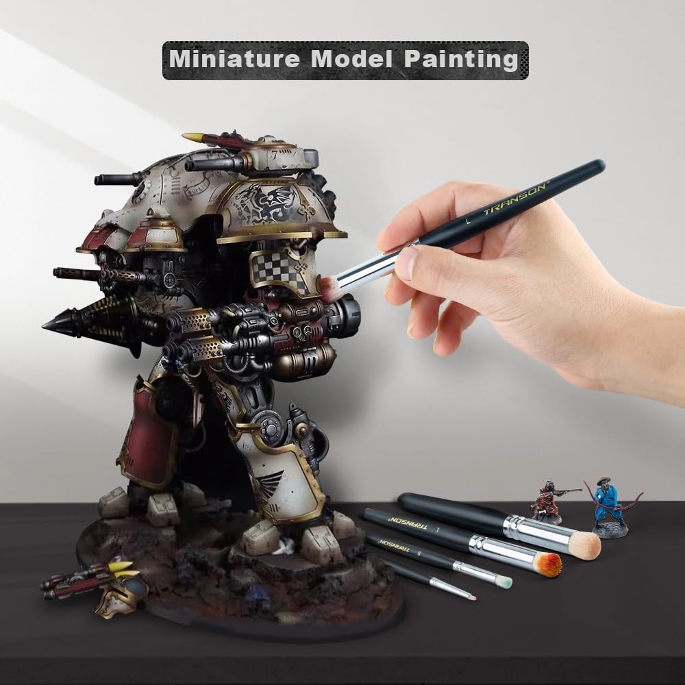 Transon 8pcs Miniature Painting Dry Brush Set with 5 Drybrushes and 3 Small Detail Brushes for Model Making and Miniature Model Painting
