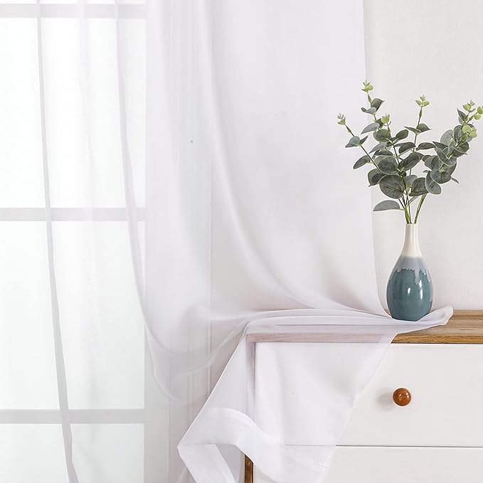 OVZME White Sheer Curtains 90 Inches Long 2 Panels - Soft Light Filtering Window Sheer Panels for Living Room/Bedroom, Top Dual Rod Pocket, 1 Pair, Each 42Wx90L Inches