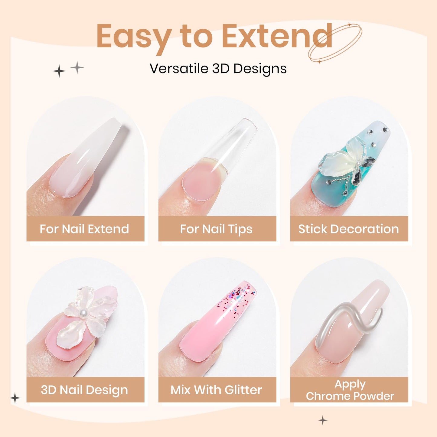 SUPWEE 3d Gel Nail Art Sculpture Non Stick Hand Molding Gel for Nails Multifunctional Solid Builder Gels for Extension Carving Sculpting Beauty Charms for Beignner and Salon DIY