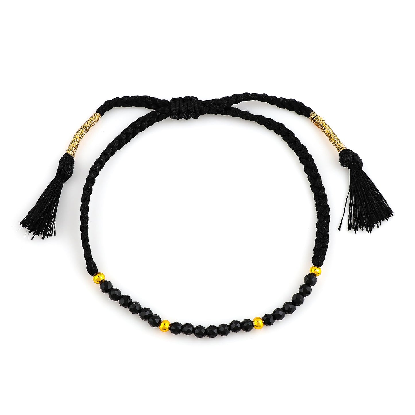 GEMSYMPHONY Black Spinel Gemstone Beads Braided Bracelet – 3.5mm Natural Stone Beads, Handmade Adjustable Braided Rope Bracelet, Healing Crystal Jewelry for Men & Women, Unisex Boho Gift