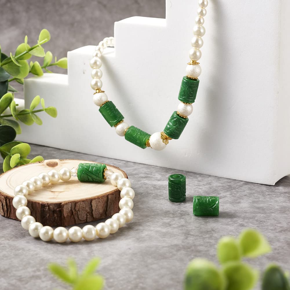 Fashewelry 10Pcs Natural Myanmar Jade Stone Large Hole Beads Column Engraving Gemstone European Charm Beads Tube Shape Healing Chakra Gems Loose Spacers for Jewelry Making 4.5-5mm Hole