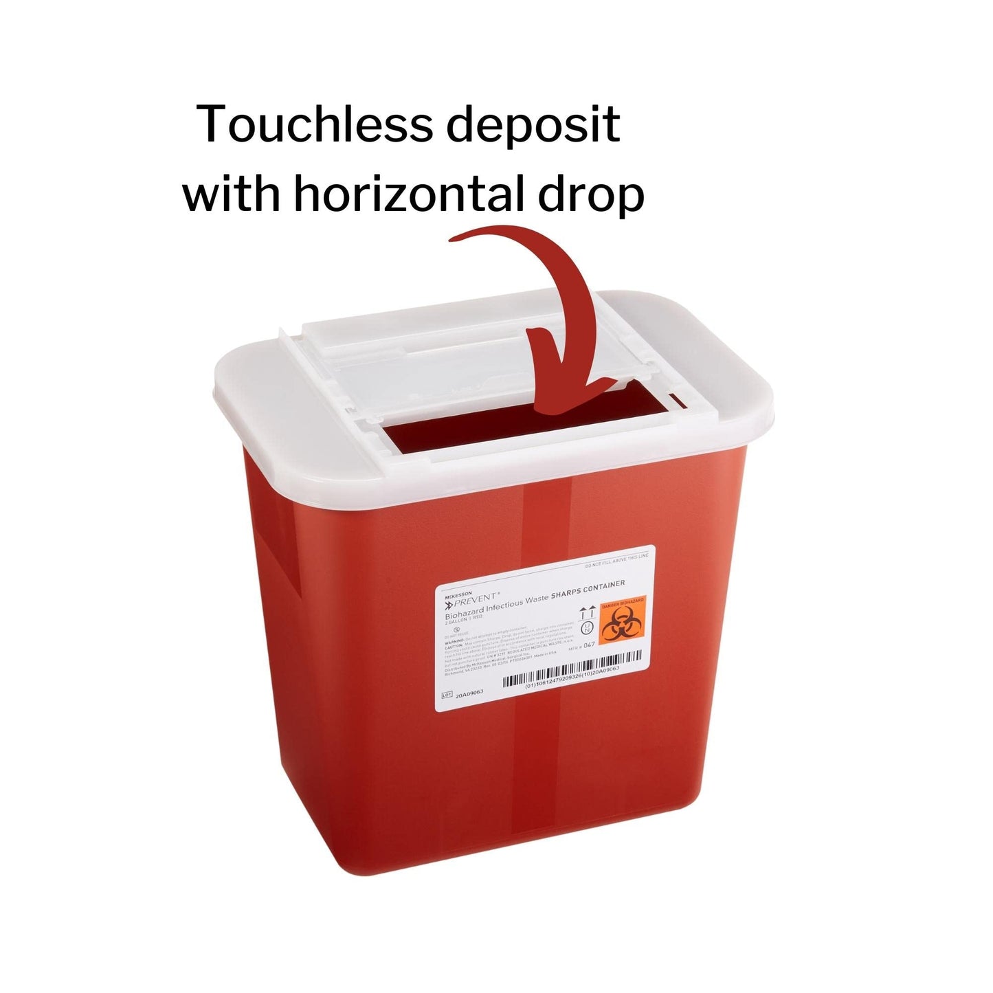 McKesson Prevent Biohazard Infectious Waste Sharps Container - Plastic, Horizontal Entry, Translucent Sliding Lid - Red, 2 gal, 7 in x 10 1/2 in x 10 1/4 in, 1 Count