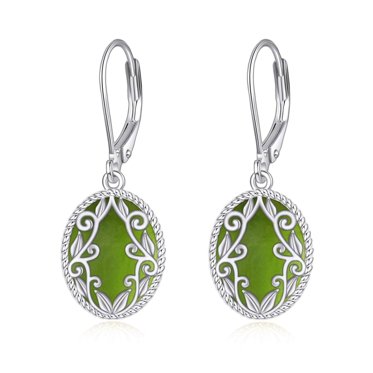 Peridot Drop Earrings Sterling Silver Nordic Filigree Leverback Earrings Green Natural Stone Peridot Dangle Earrings Jewelry Christmas Gifts