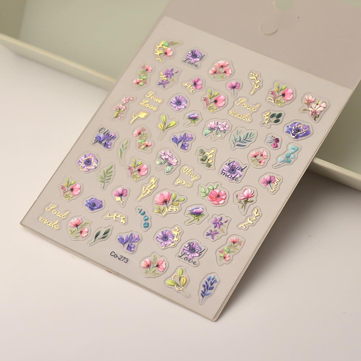 HPYFOI 5D Embossed Floral Nail Stickers, Self-Adhesive Vinyl, Style-34, Botanical Theme, 1 Sheet, Rectangular, Indoor Use, Nail Art Stickers & Decals
