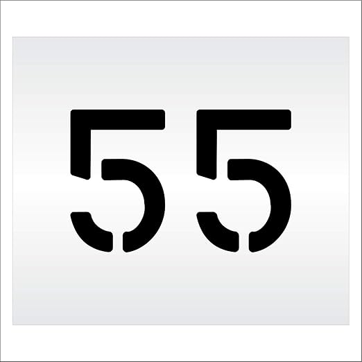 Pavement, Curb, and WheelStop Stencils - 6 inch Double Number Stencil - (55) - 6" x 9" x 1/16" (63 mil) - Light-Duty