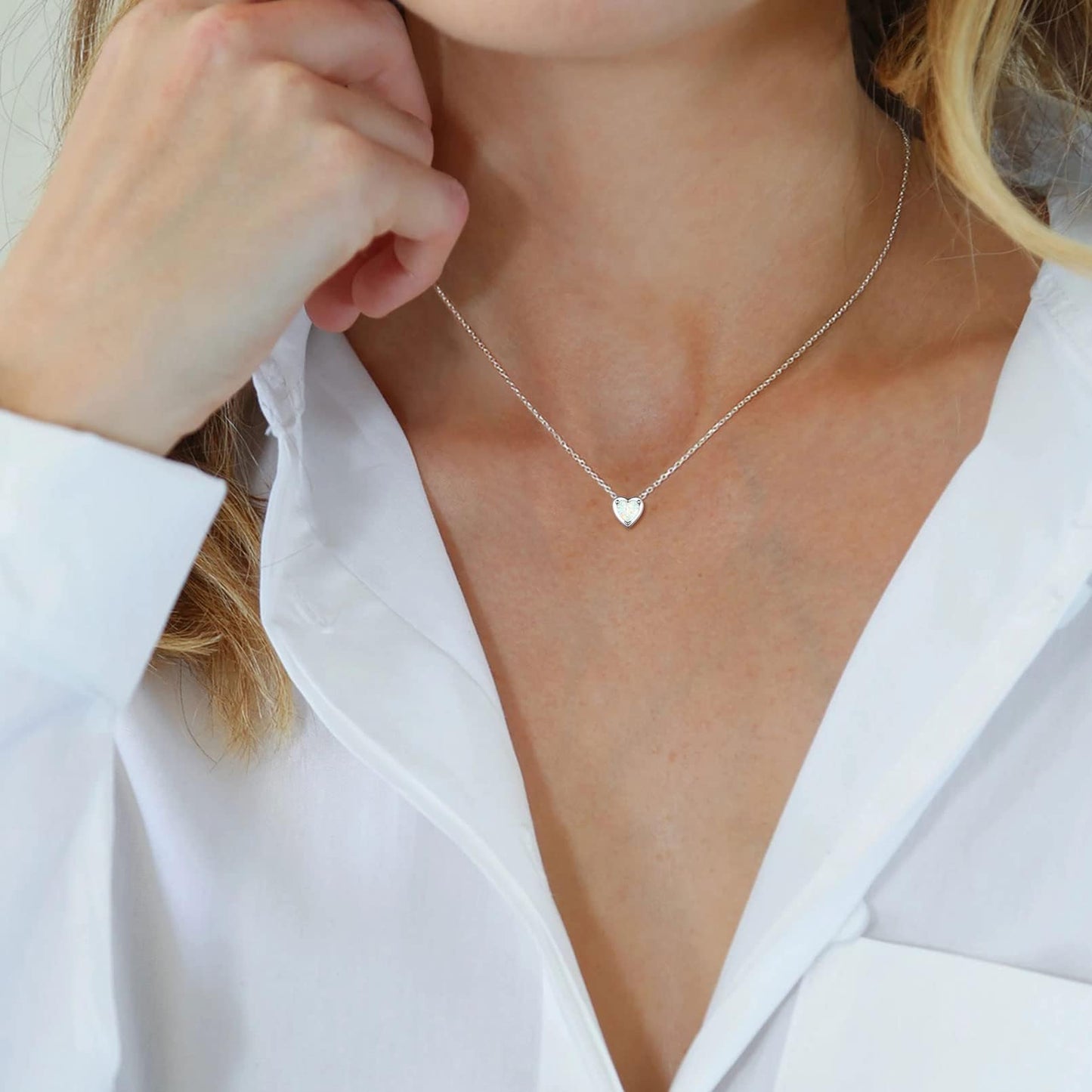 ChicSilver Opal Jewelry 925 Sterling Silver Created White Opal Heart Pendant Necklace for Women