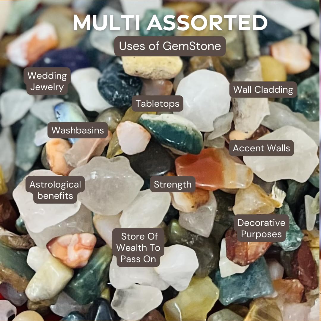 Indian Consigners Multi Assorted Gemstone Chips – 100g Natural Polished Mixed Crystal Stones for Jewelry Making, Decoration, Healing, Tabletop & Wall Art Projects