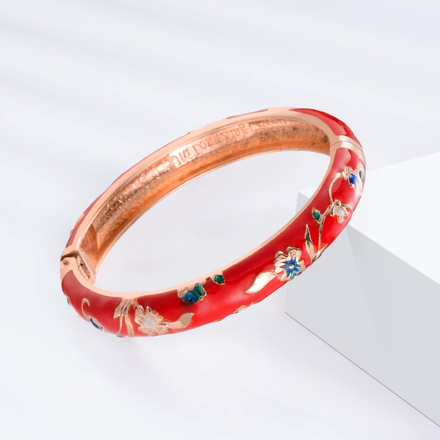 UJOY Indian Jewelry for Women Rose Enameled Flower Bracelets Set Cloisonne Cuff Bangle 55A111-55B31 red