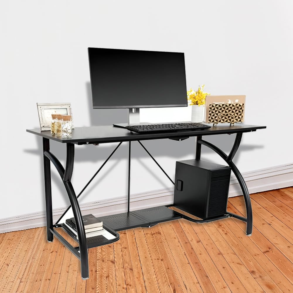Origami Folding Computer Desk for Office Study Students Bedroom Home Gaming and Craft | Space Saving Foldable Design, Fits Dual Monitors and Laptop, Collapsible, No Assembly Required | Black, Large (RDE-01)