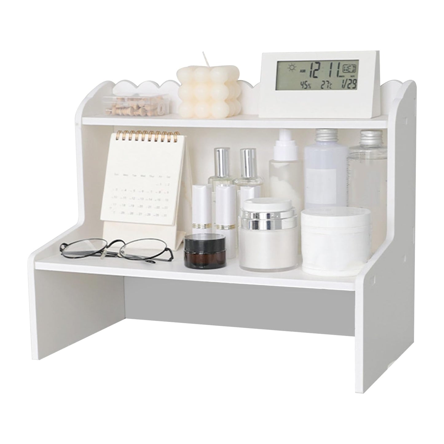 BTSEURY Desktop Wood Display Shelf, Wood Desktop Storage Rack, Desk Multi Layer Storage Rack Mini Bookshelf Cosmetics Organizer (M(315 X 180mm / 12.4 X 7.09in))