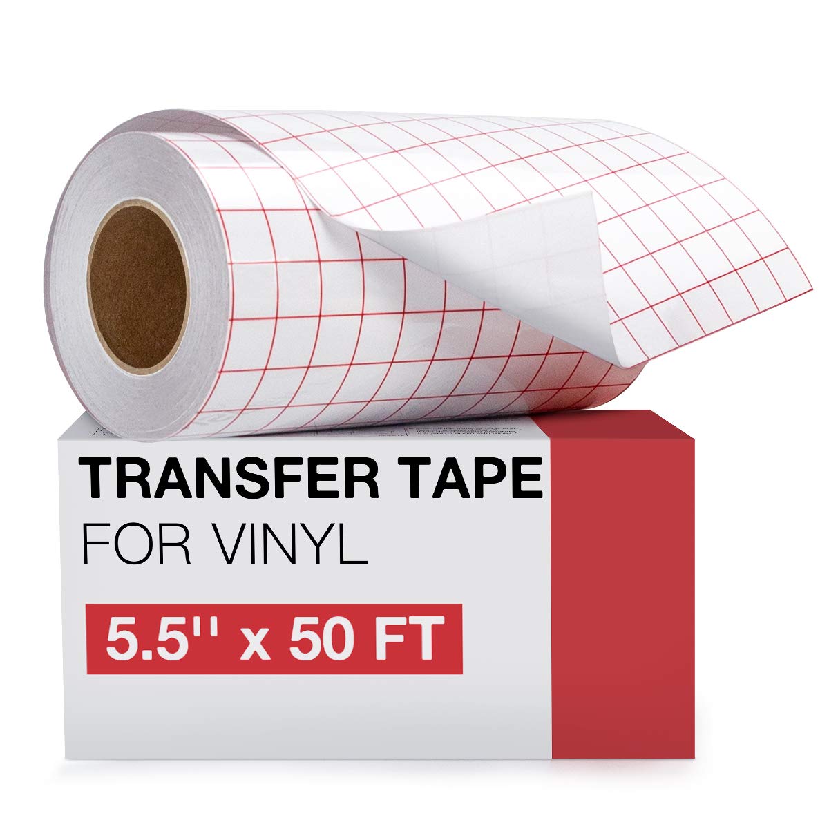 HTVRONT Transfer Tape for Vinyl- 5.5" x 50 FT w/Red Alignment Grid for Adhesive Vinyl, Silhouette Cameo Transfer Paper for Vinyl for Decals,Signs, Windows, Stickers