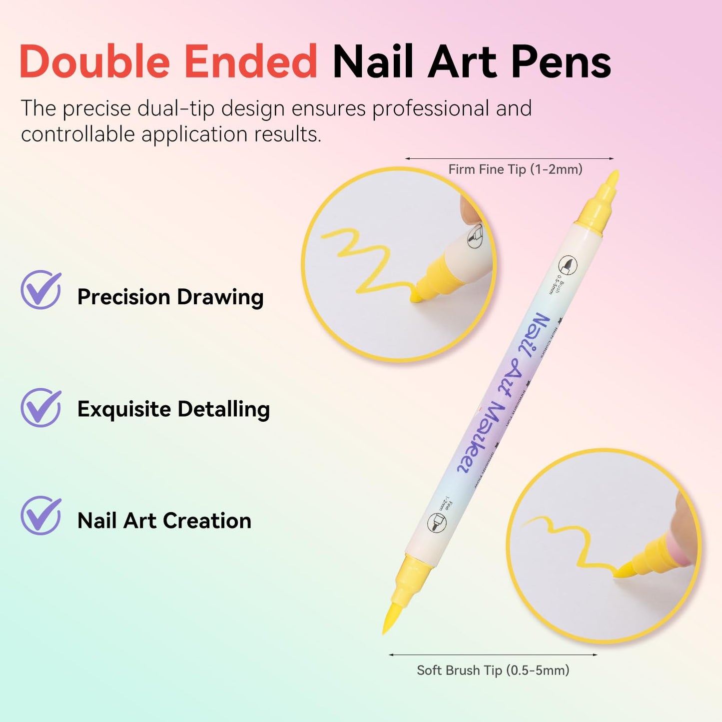 24 Colors Nail Art Pens Set, 3D Nail Polish Pens, Double-ended Nail Markers, Quick-Drying Acrylic Paint Markers, Drawing Painting Dotting Liner for DIY Nail Design, Home & Salon Manicure Tools