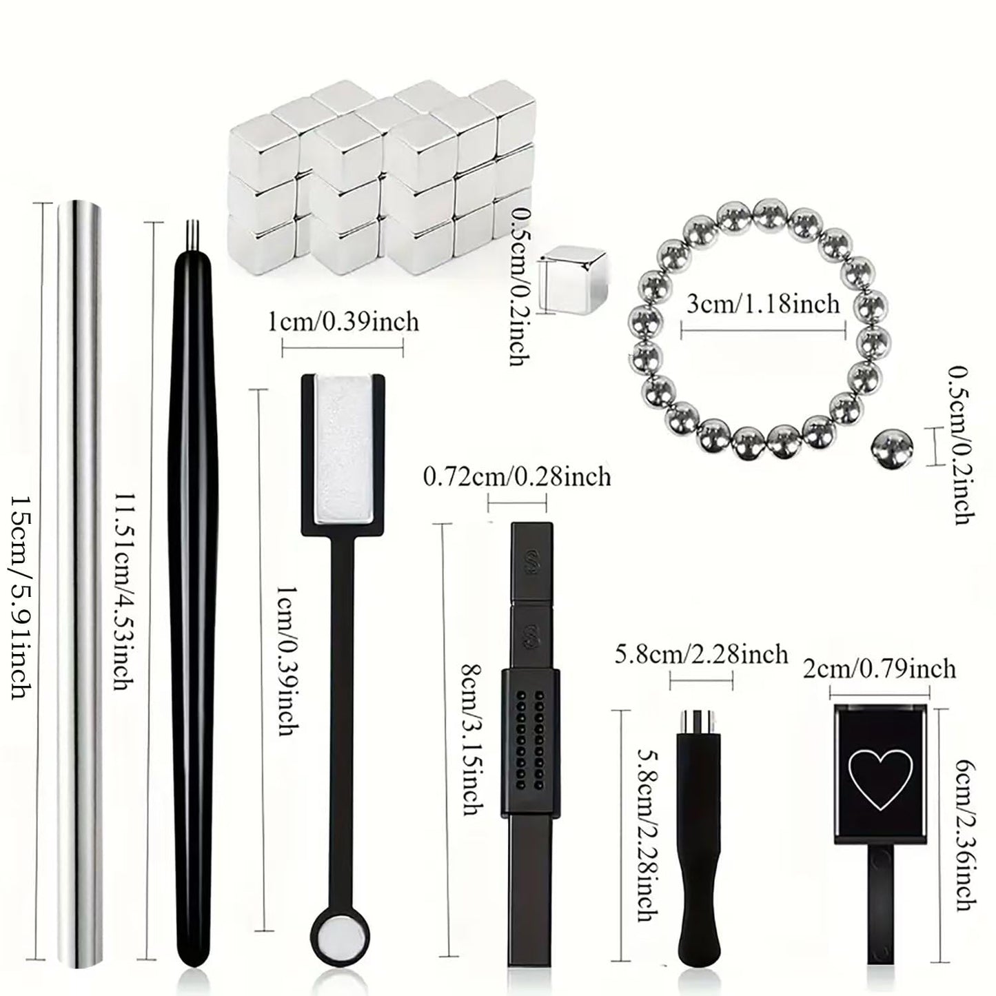 DAIXIANGER 62PCS Cat Eye Nail Magnet Set, Cateye Magnet for Cat Eye Gel Polish, Magnetic Beads Cube Magnets, Double-Head Magnet Stick Magnetic Wand for Nails, Nail Design Tools for 3D Nail Art