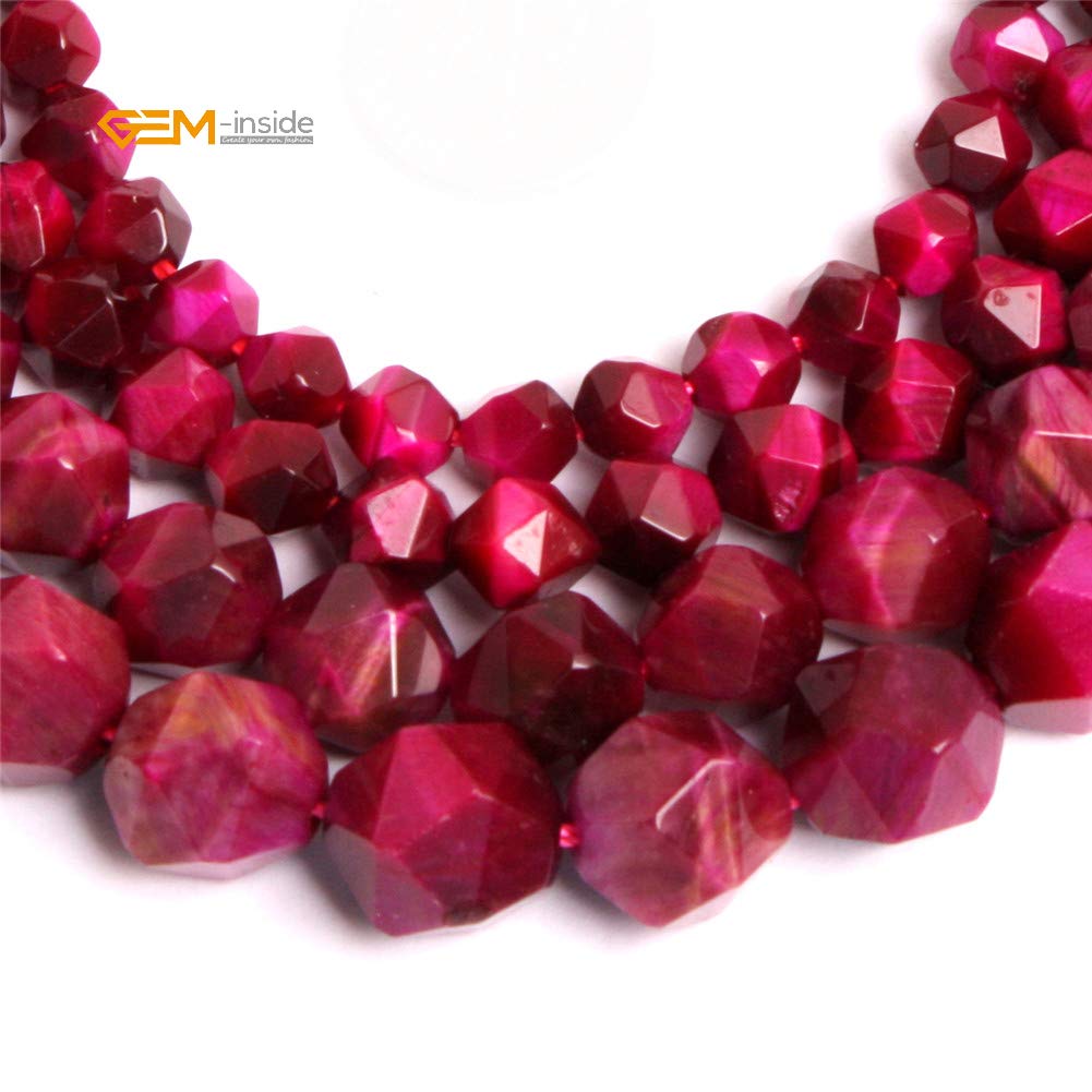 GEM-Inside 8mm Tiger Eyes Gemstone Loose Beads Faceted Dyed Rose Red Cambay Crystal Energy Stone Power for Jewelry Making 15"