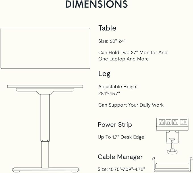 FLEXISPOT EN2 Whole-Piece Standing Desk with Clamp Power Strip, 60 x 24 Electric Stand Up Height Adjustable Desk with Cable Management (White Frame + 60" Maple Top, 2 Packages)
