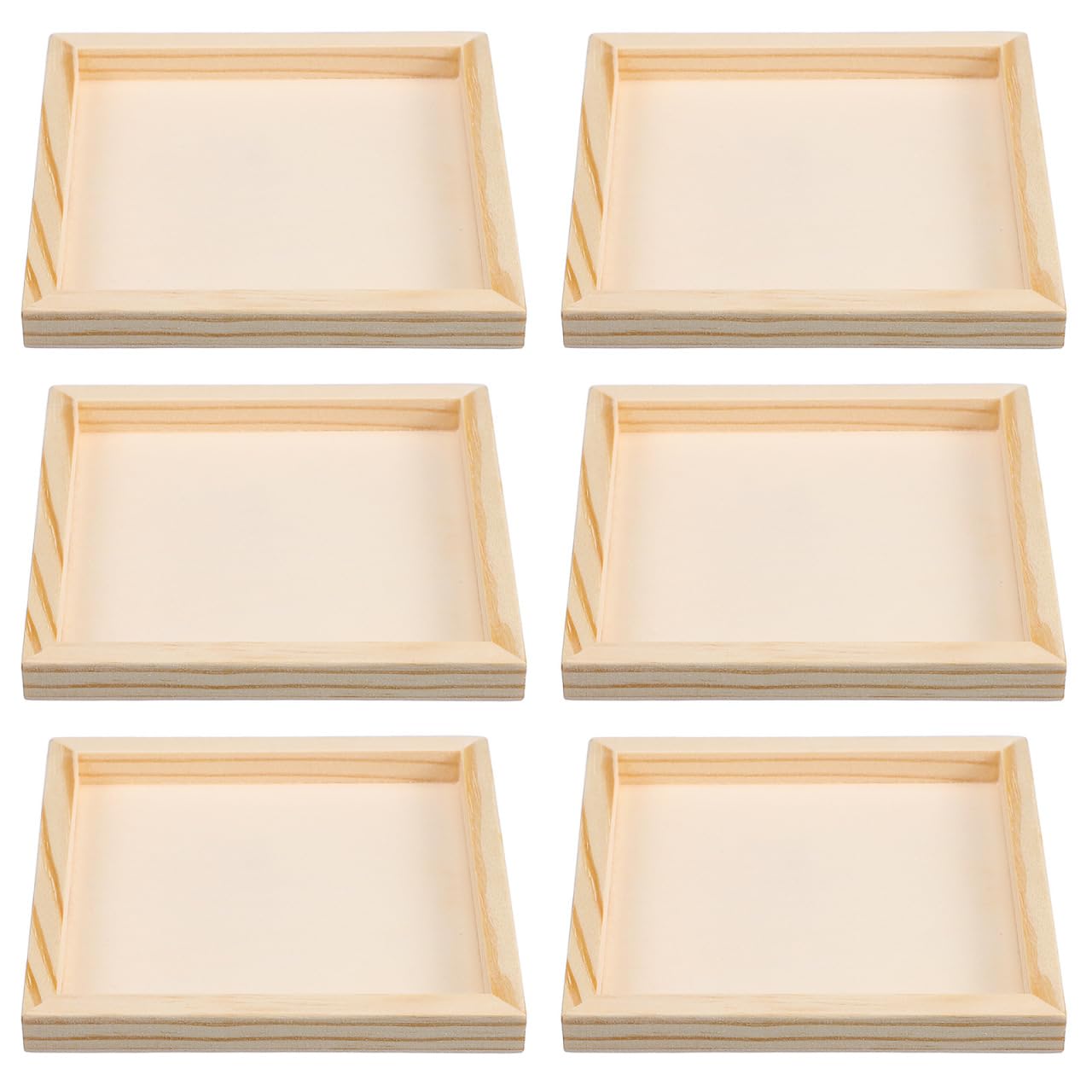Hemobllo 6-Pack 4.72" Square Unfinished Wood Trays – Natural Puzzle Sorters & Craft Organizers for Kids, Classroom, Home Storage