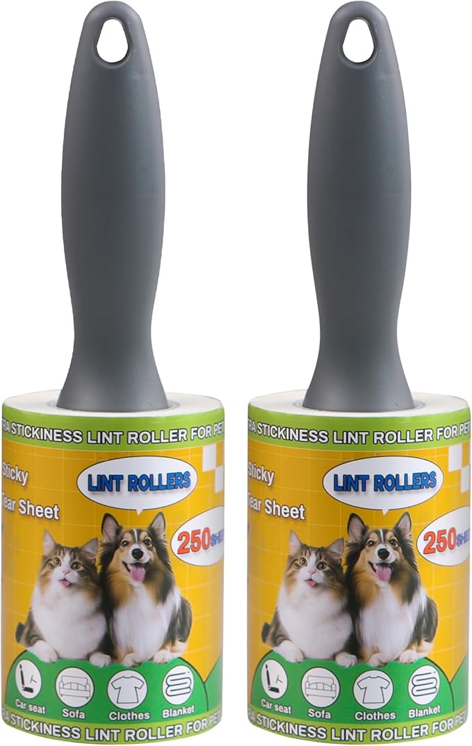 Lint Roller for Pet Hair 500 Sheets Extra Sticky Pet Hair Remover for Clothes Furniture Carpet Cleaner Cars Dogs Travel-Friendly Grip Handle White