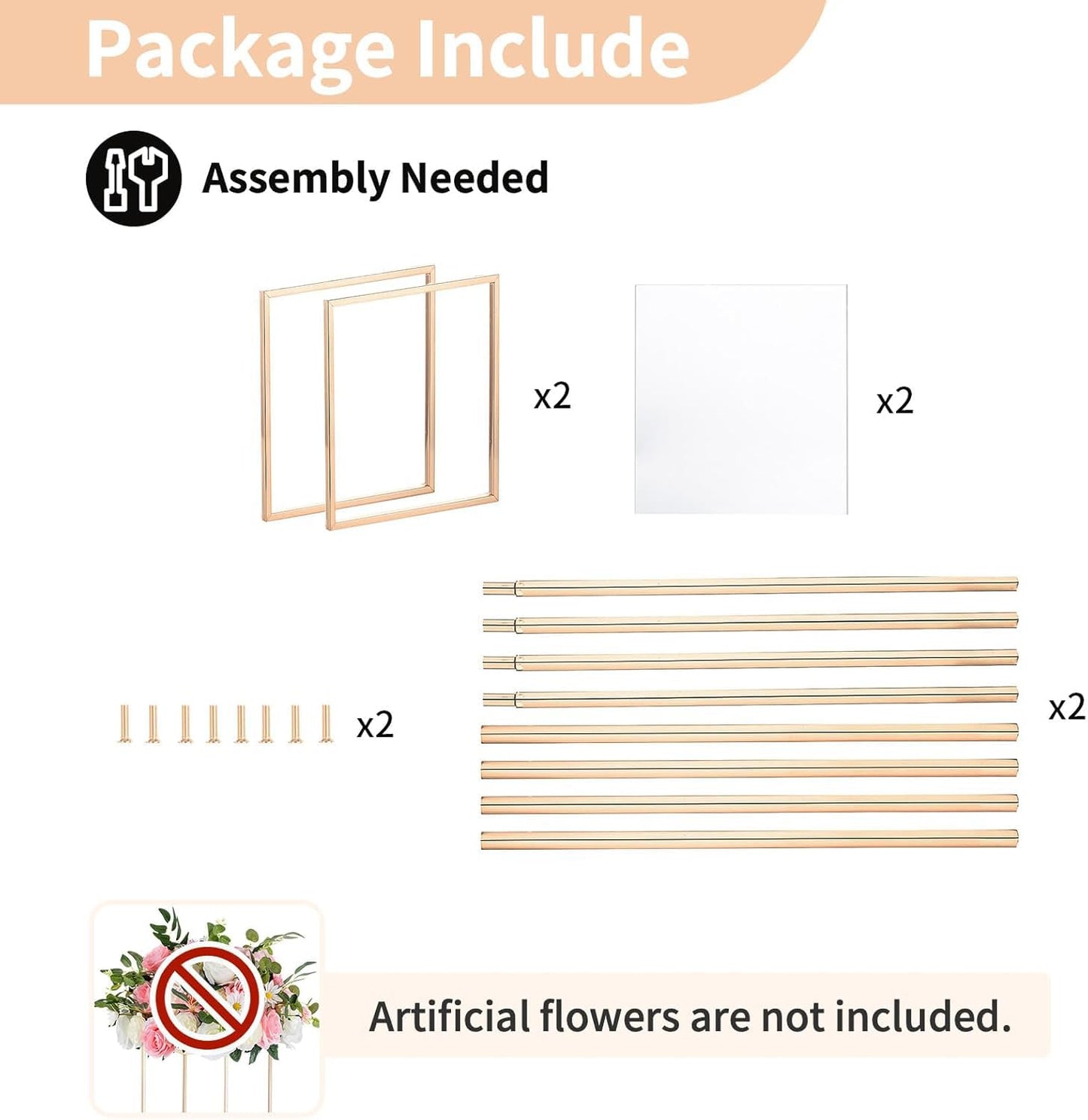 NUPTIO 2 Pcs Metal Flower Floor Vase Column Geometric Centerpieces Flower Stand for Tables, 31½ inch Tall Gold Flower Holder for Home Party Wedding Decorations, Rectangular Display Rack