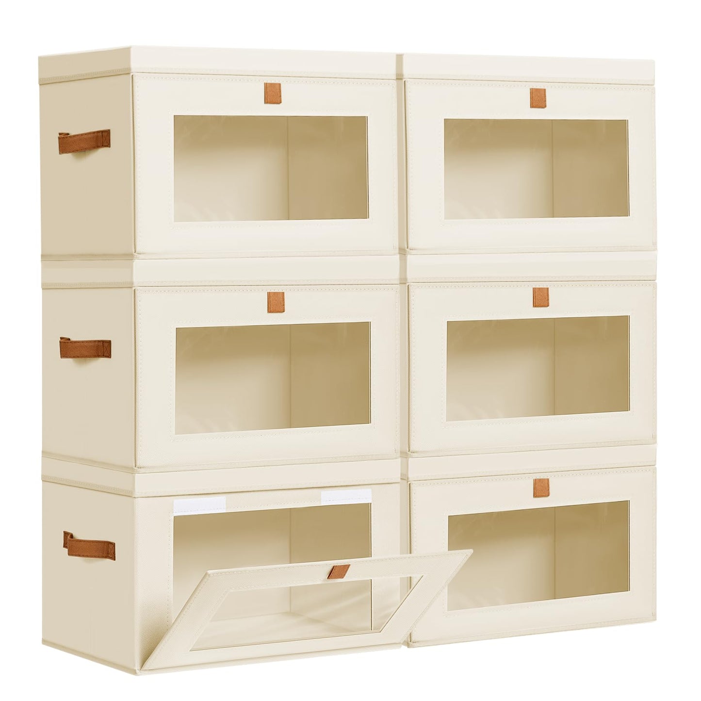 DIMJ Storage Bins with Lids - 6 Pack Large Fabric Closet Organizer with Window & Handles, Collapsible Decorative Storage Boxes for Shelves Under Bed, Books Clothes Blankets Sweaters Organization
