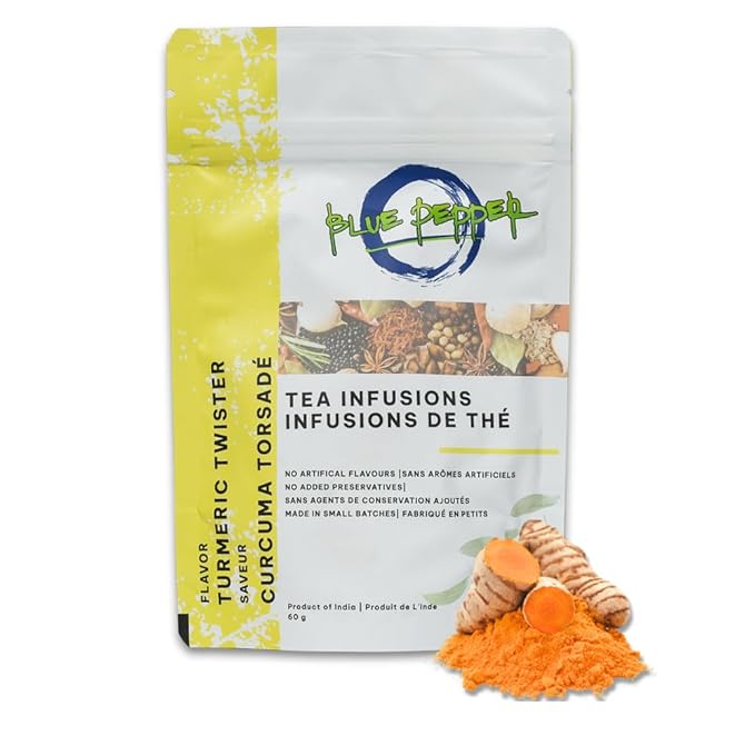 Blue Pepper Turmeric Twister Tea Infusion Blend - Premium Herbal Turmeric Twister - All-Natural Ingredients, No Artificial Flavors - No Added Sugar - Caffeine Free - Golden Milk