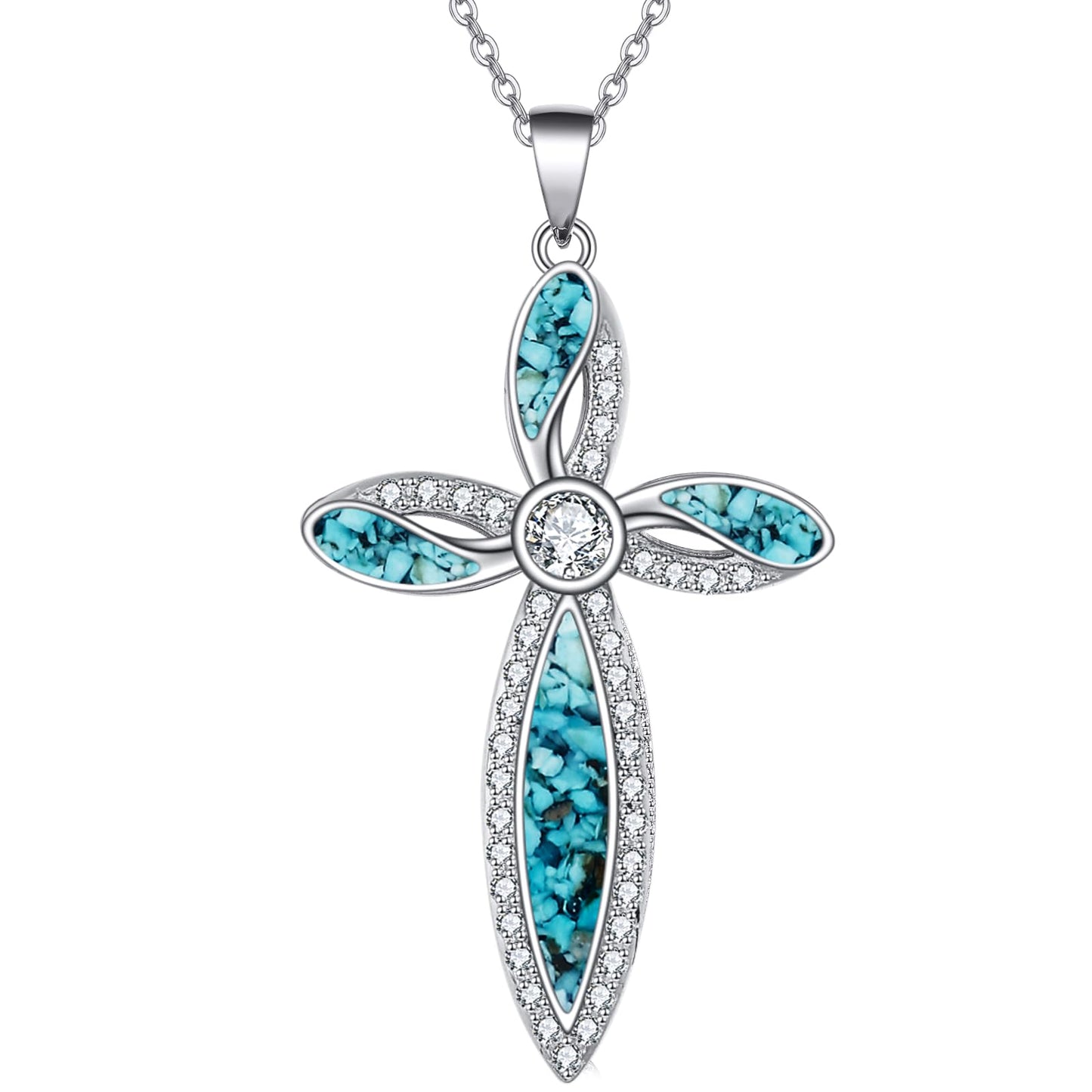 ONEFINITY Religious Cross Pendant Necklace 925 Sterling Silver Turquoise Cross Pendant Gifts for Women Jewellery