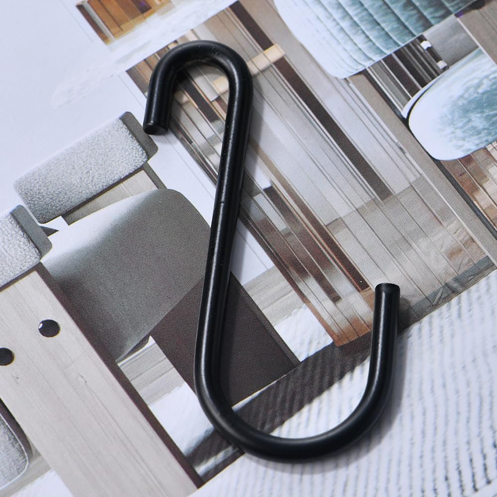 dophee 10Pcs 3" S Hooks for Hanging Plants, Black Heavy Duty Metal S Shaped Utility Hooks for Hanging Cups Jeans Clothes Bages Towels Purse Jewelry Pot Pans Baskets