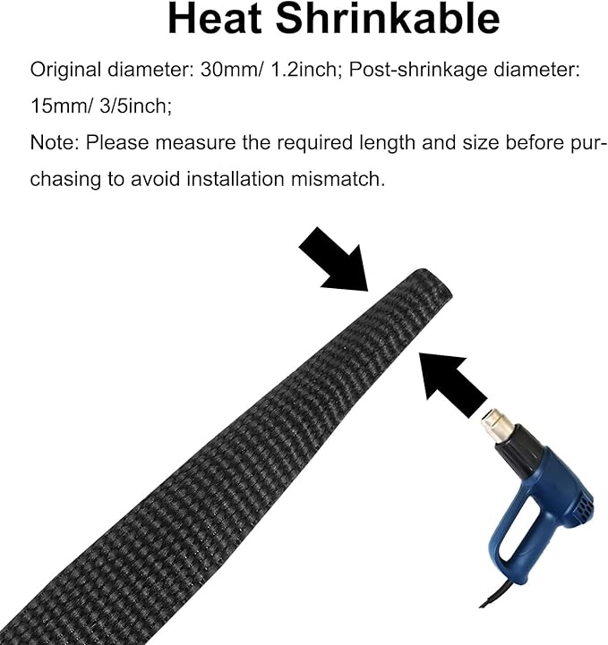 MECCANIXITY Braided Cable Sleeves Heat Shrinkable Fabric Sleeving, 1 1/4" 40ft Black 2:1 Ratio Heat Shrinkable Cord Protector for Harness Cable, Network Cable Protection, Cable Management