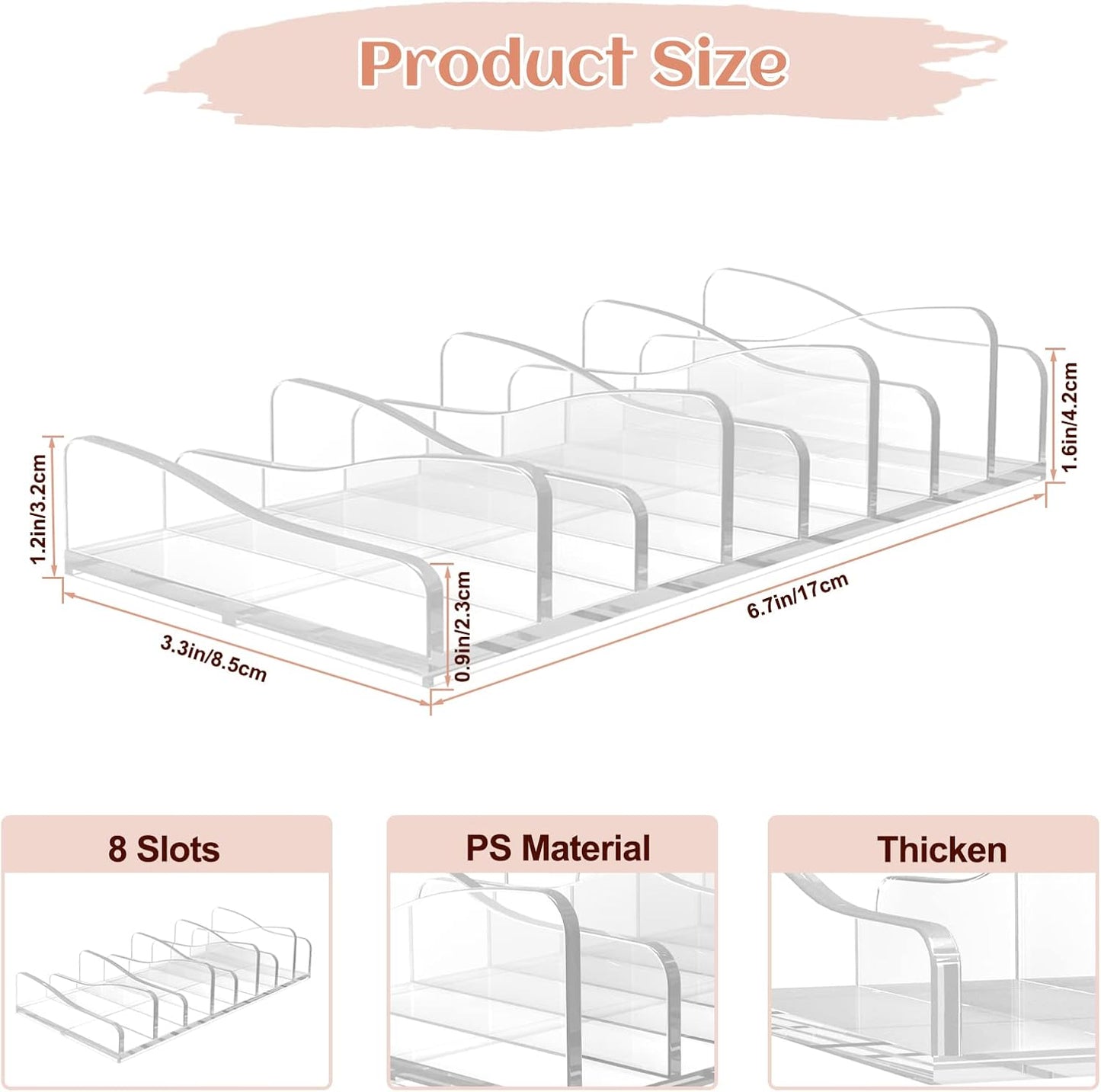 FLMOUTN 2 Pack Makeup Pallet Organizer Eyeshadow Palette Organizers Acrylic 8-Cell Make up Palette Holder Cosmetic Storage for Contour Kit, Eye Shadow, Blush