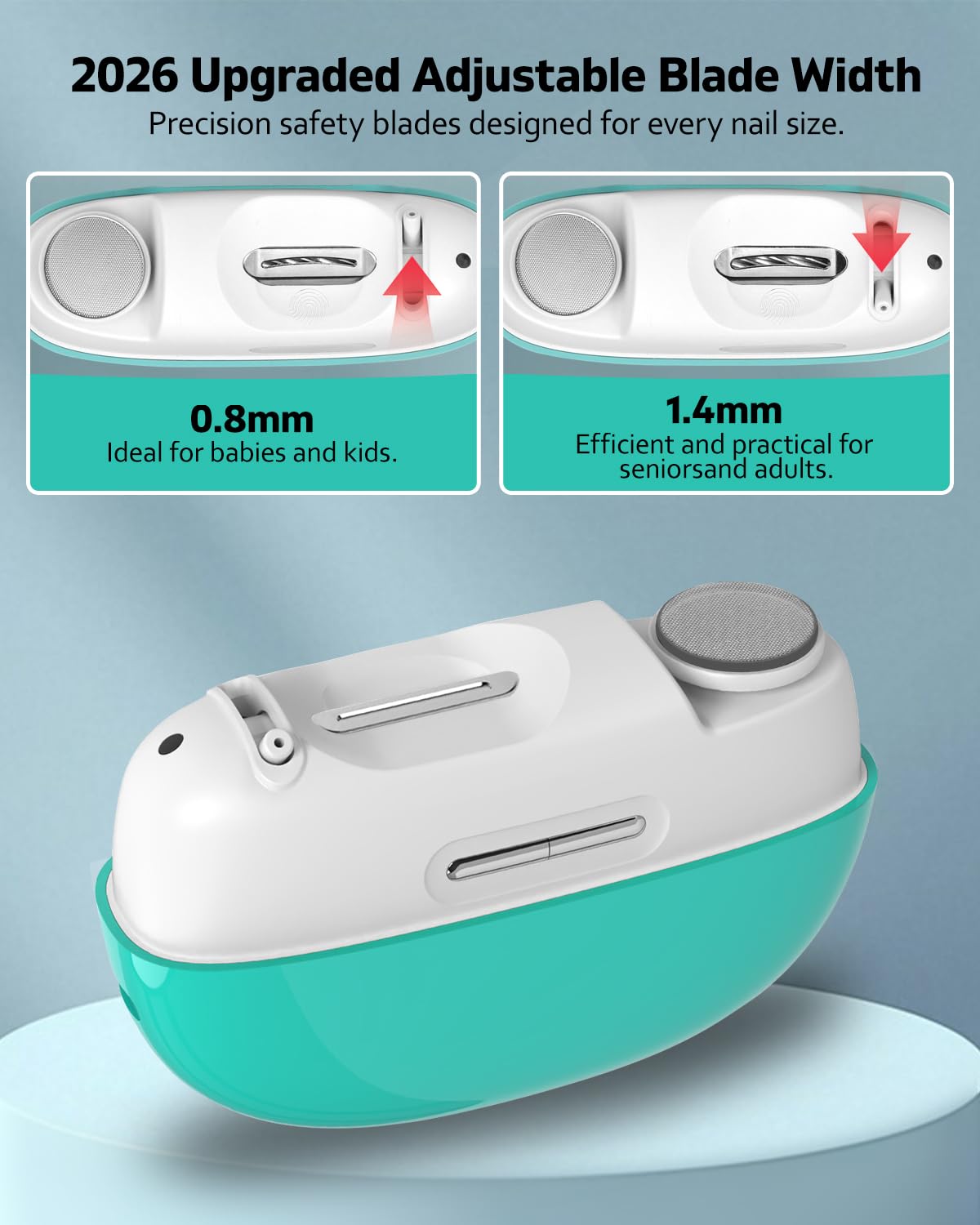 Electric Nail Clipper for Seniors & Adults, Automatic Nail Trimmer for Thick Nails, Safe Easy Use, 2 Speed Adjustable Blade Gap, Built-in Light, Rechargeable Nail Cutter with Polishing Head