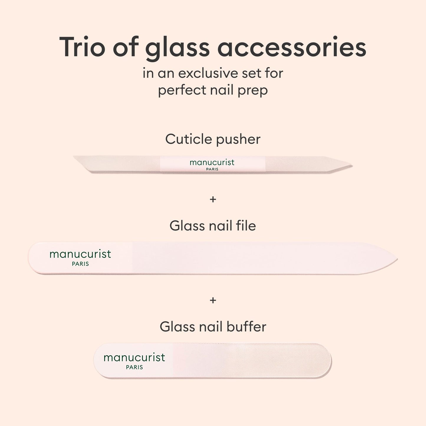 Manucurist Glass Nail Accessory Trio – Exclusive Tube Set with a Glass Nail File, Buffer, and Cuticle Pusher – Nail Care Accessories - Manicure Tools Set - Nail Tools - Gifts for Women