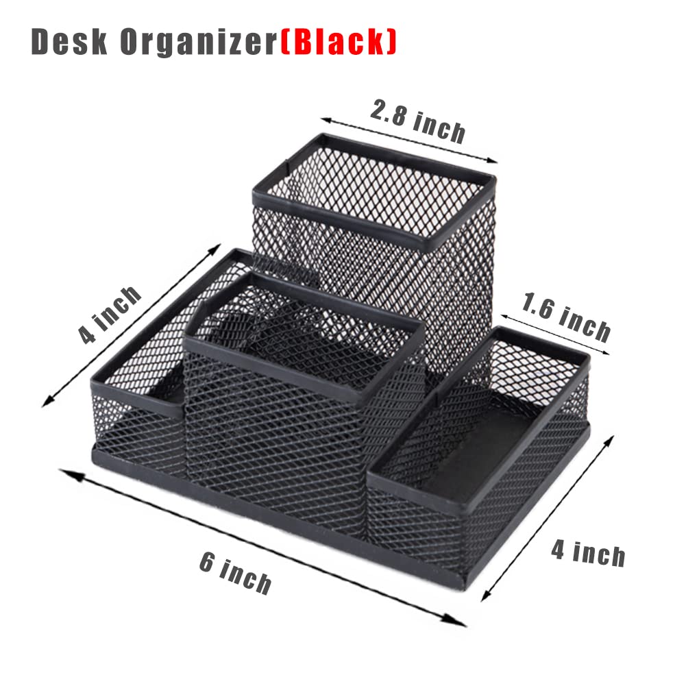 koofull Desk Organizer Desktop Mesh Pen Pencil Holder Caddy with 4 Compartments, Office Home School Classroom Accessories Cool Supplies