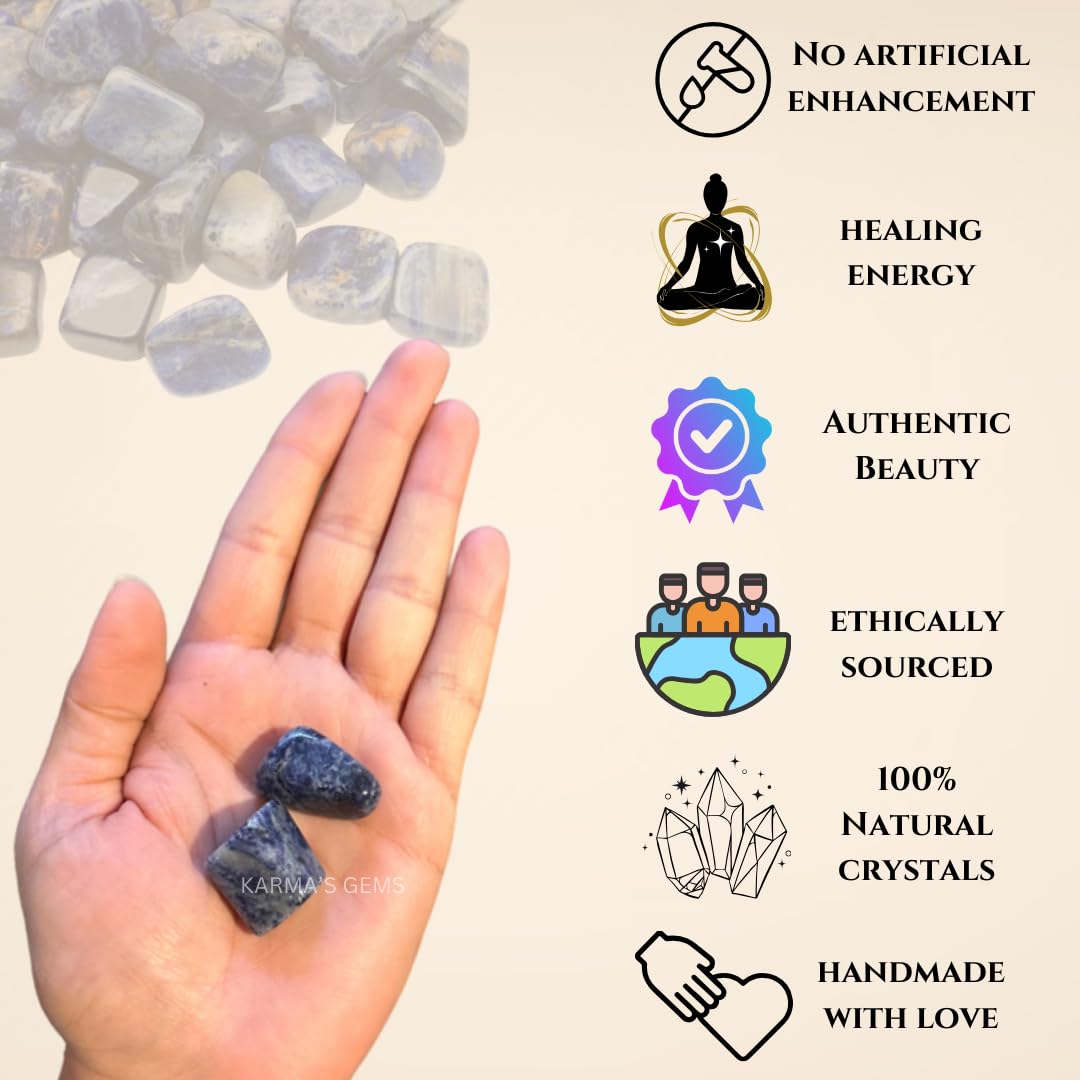 Karma Gems Sodalite Tumbled Stones Natural Crystal Kit for Reiki Healing Crystal Polished, Tumble Stones, Chakra Balancing, Reiki Gift, Home Decor (15-25 MM)
