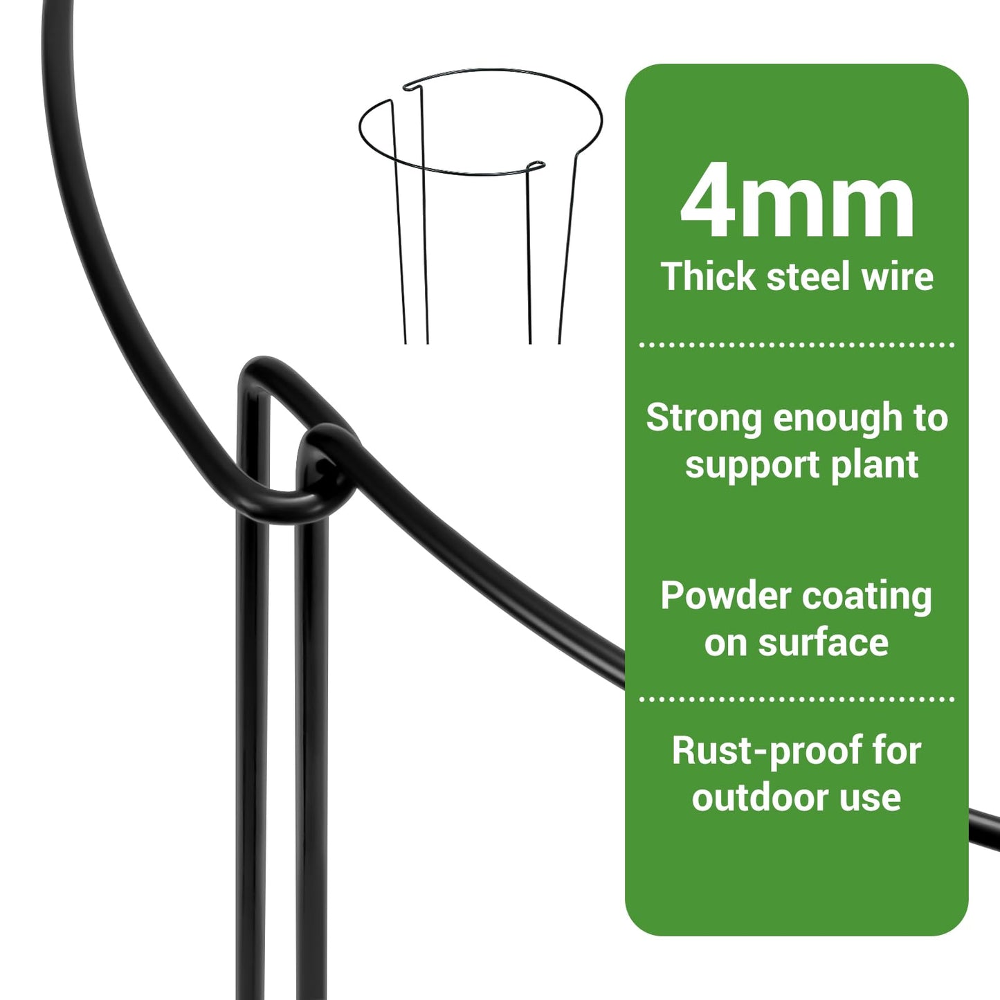 Kikhope Plant Support Stakes, 8 Pack Metal Garden Stakes Plant Cage, Half Round Peony Support Cage, Border Support, Plant Support Rings for Outdoor Indoor Plants, Vegetable, Flowers (9.8" W x 15.7" H)