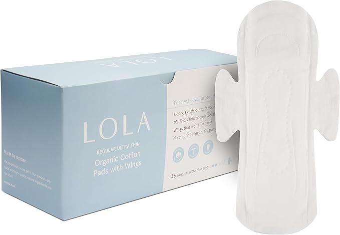 LOLA Organic Cotton Pads, 36 Count - Ultra Thin Pad with Wings, Cotton Organic Pads for Women, HSA FSA Approved Products Feminine Care, Regular
