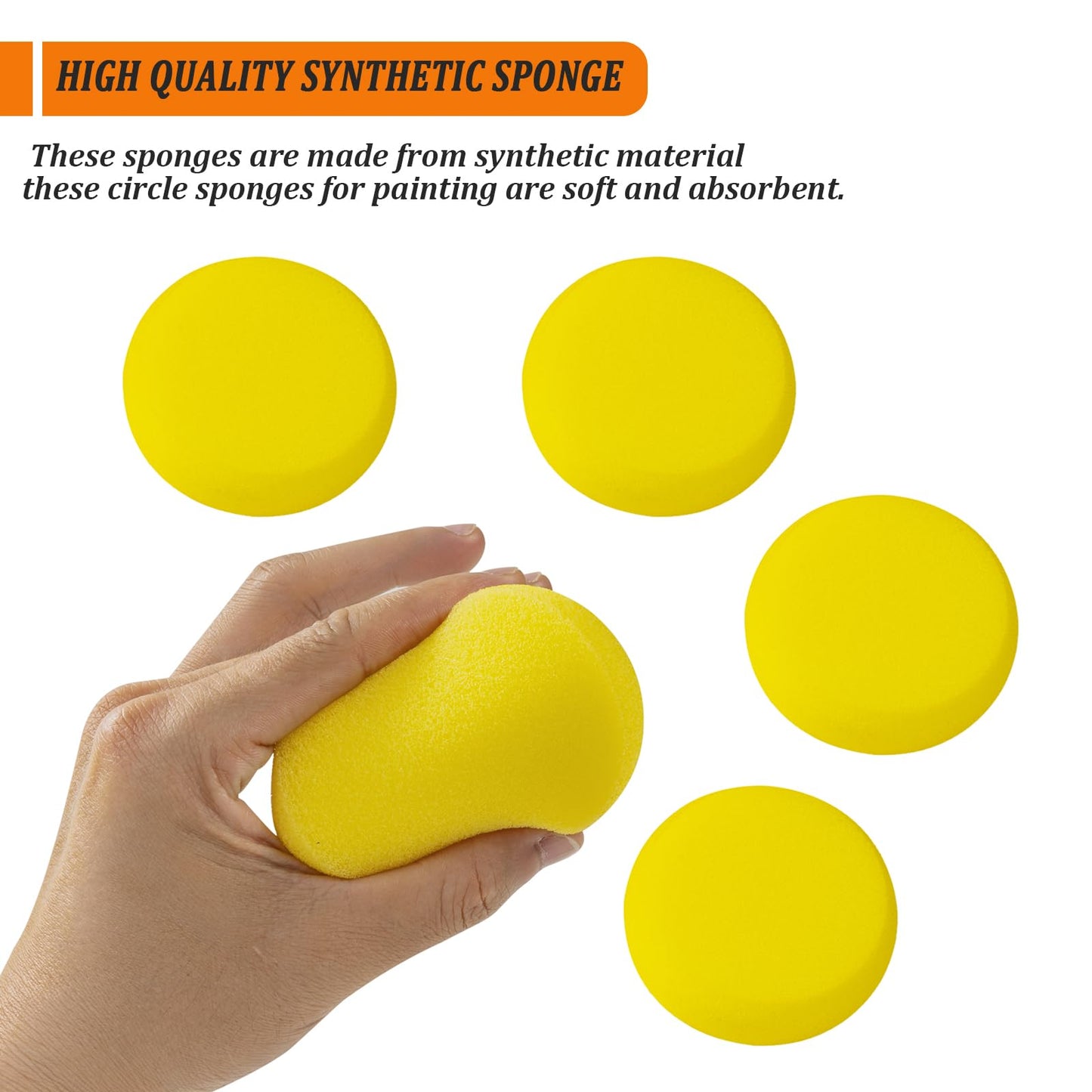 50 Pack Round Yellow Synthetic Sponge, 2.9 inch - Artist Sponge for Face Painting, Crafts, Pottery, Clay, Ceramics