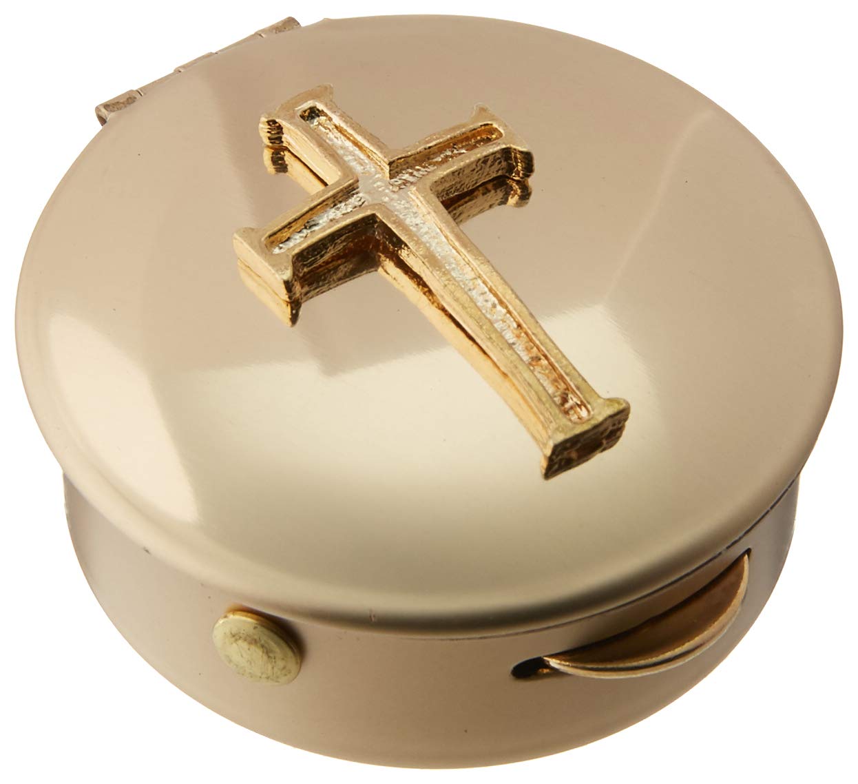 Cathedral Art Metal (Abbey & CA Gift) Polished Brass PYX with Cross/Pill/Keepsake Box, 1.5"x1.5"x.5