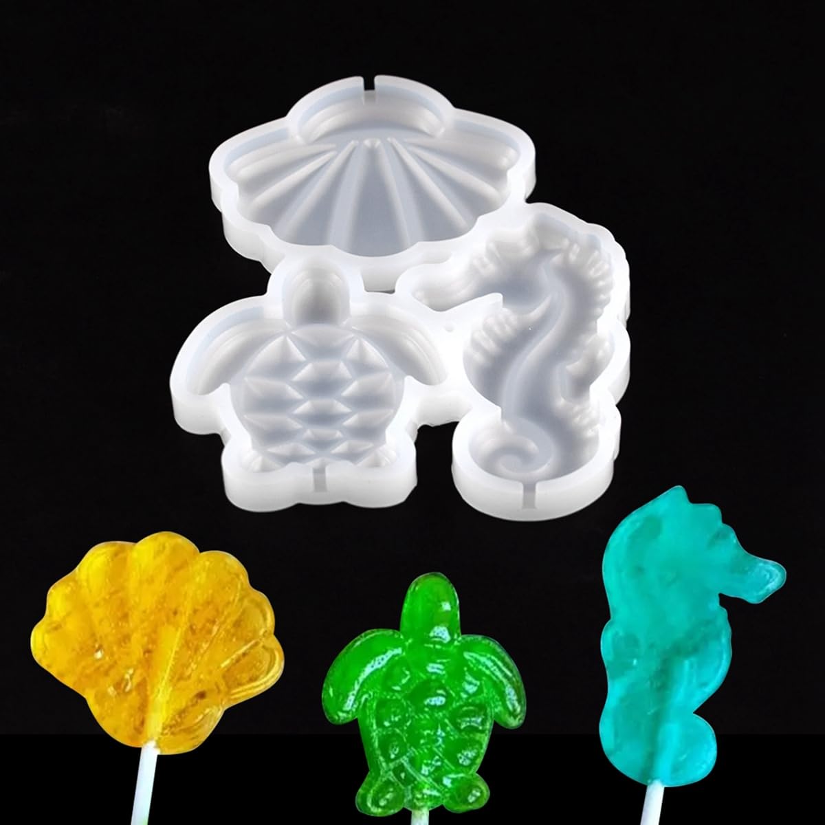 mostsom 2pcs/lot Sea Turtle Seahorse Shape Silicone Lollipop Candy Mold Homemade Kids Cake Chocolate Cookies Decorating Tools Mould Baking Pastry (E_ Turtle)